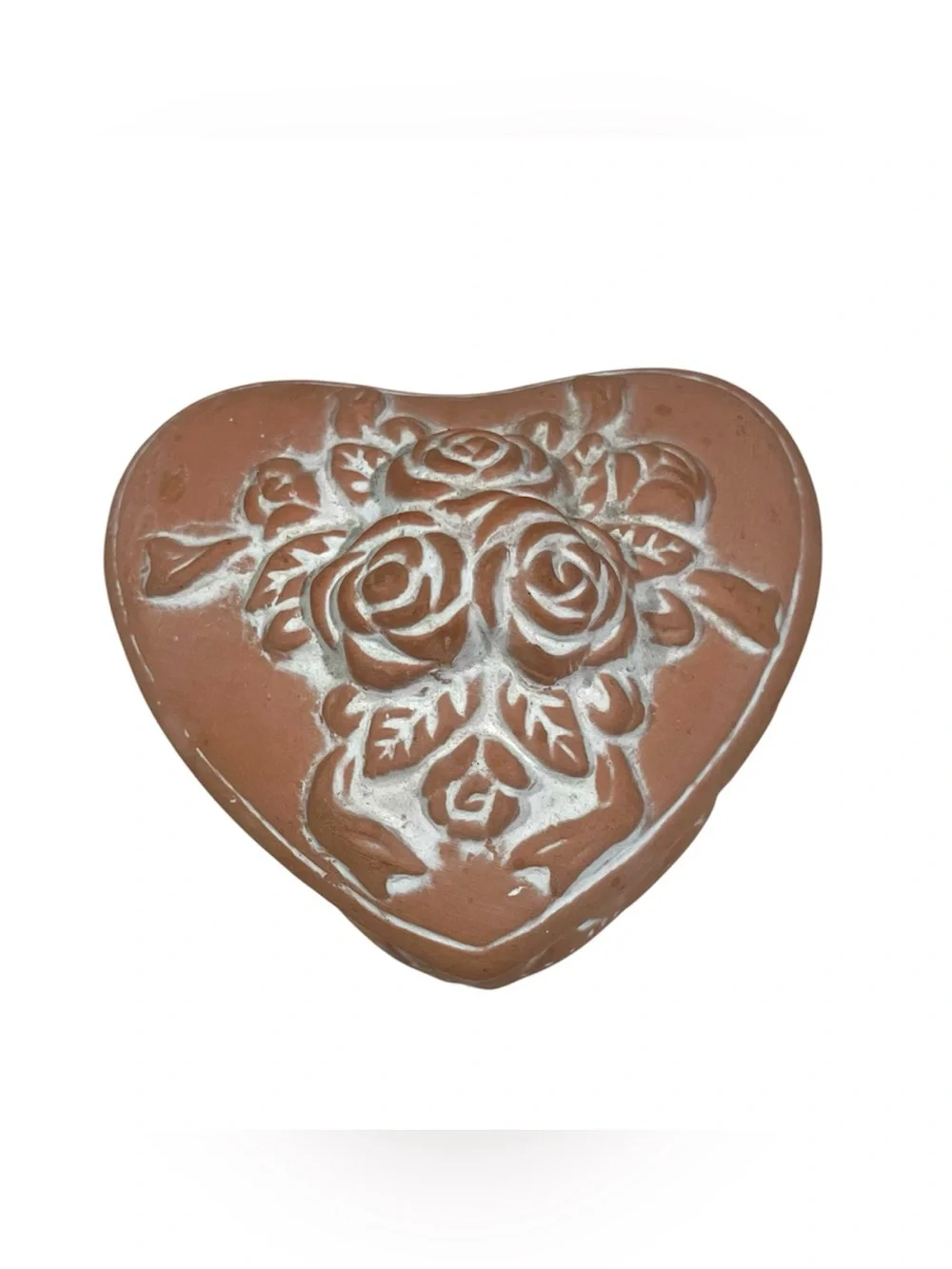 Vintage Terracotta Heart Trinket Box With Floral Rose Lid